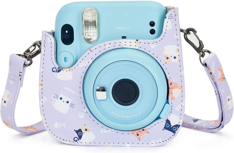 Phetium Instant mini 12 Camera Protective Case Compatible with Instax Mini 12 11,PU Leather Bag with Pocket and Adjustable Shoulder Strap (Purple Cat) - Image 3